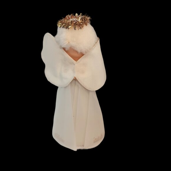 Vintage Cardboard Angel Tree Topper Playing Guitar Mandolin White Gold 9" X 4" - Picture 4 of 11